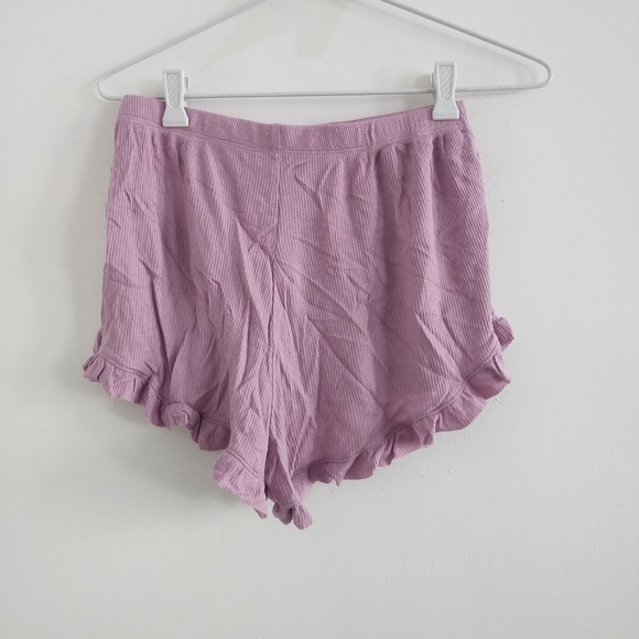Fashion Nova Ruffle Trim Waffle Thermal Purple Lounge Shorts - Picture 3 of 6